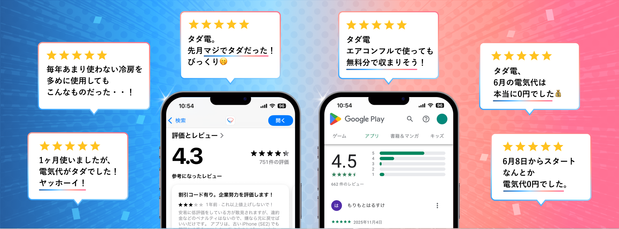 [1ヶ月使いましたが、電気代がタダでした！ヤッホーイ！][毎年あまり使わない冷房を多めに使用してもこんなものだった・・！][タダ電。先月マジでタダだった！びっくり🫢][タダ電エアコンフルで使っても無料分で収まりそう！][タダ電、6月の電気代は本当に0円でした💰][6月8日からスタートなんとか電気代0円でした。]